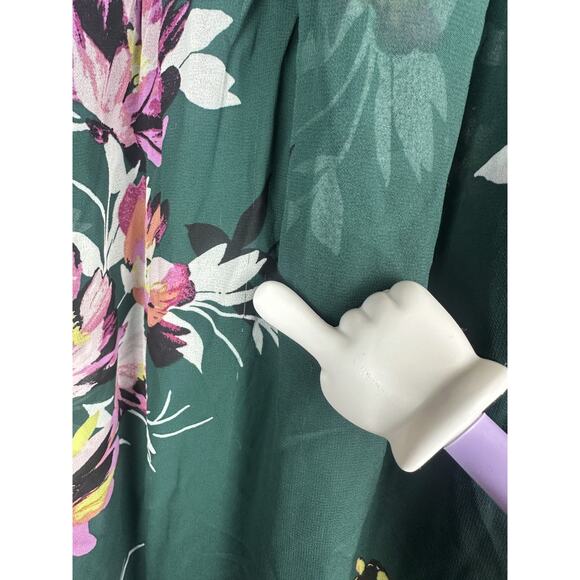 *Flawed Torrid Midi Chiffon Wrap Dress Green Floral Missing Belt Plus Size 1 1X - Picture 11 of 15